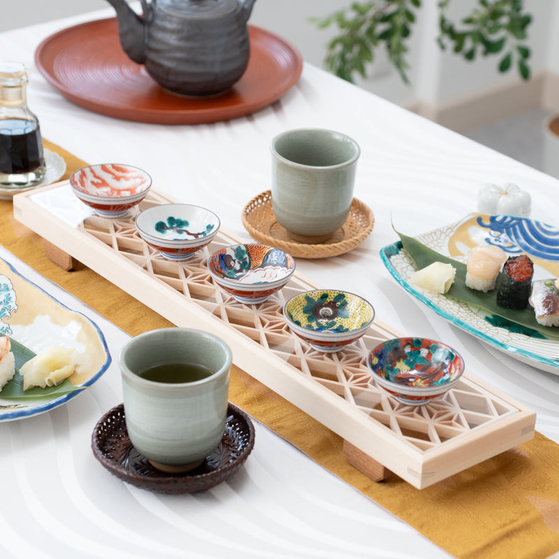 Jidai Kutani Sakazuki Sake Cup Set of 5 with Wooden Box - MUSUBI KILN - Handmade Japanese Tableware and Japanese Dinnerware