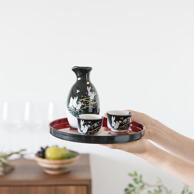 Jumping Rabbit Kutani Sake Set with Tray - MUSUBI KILN - Handmade Japanese Tableware and Japanese Dinnerware