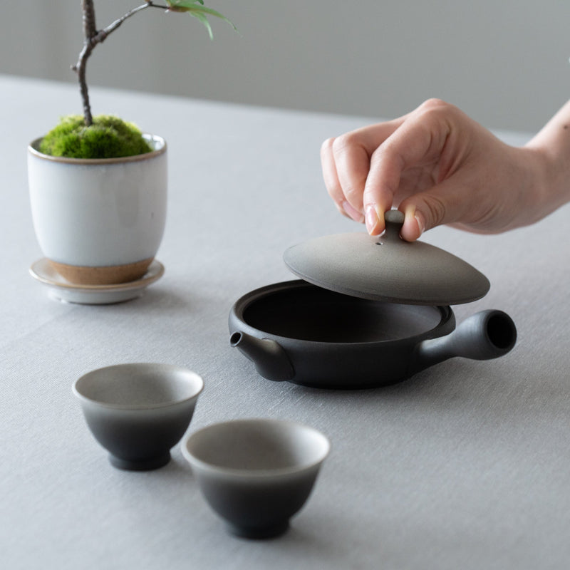 Junzo Black And White Gradation Tokoname Japanese Teapot Set 3.4oz(100ml)-Sasame and Ceramesh - MUSUBI KILN - Handmade Japanese Tableware and Japanese Dinnerware