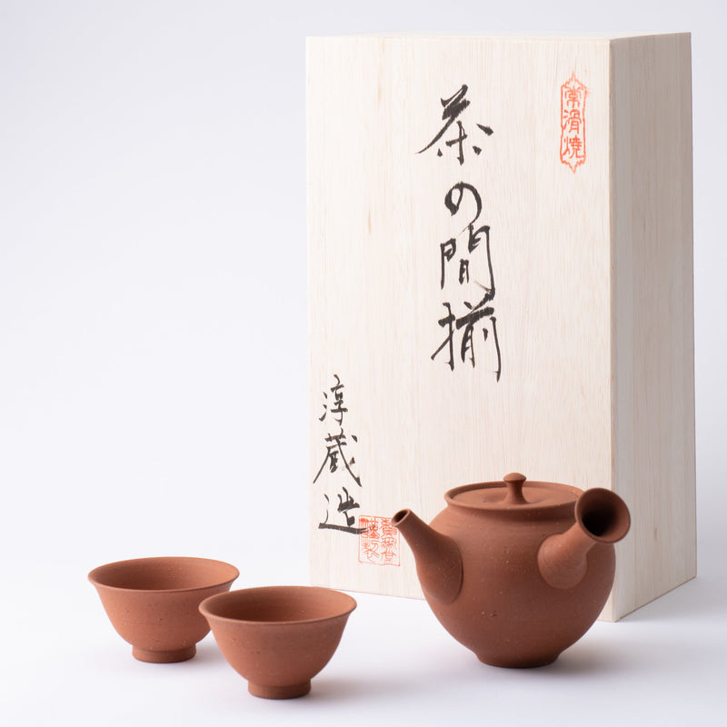 Junzo Red Clay Tokoname Japanese Teapot Set 8.8oz(260ml)-Sasame and Ceramesh - MUSUBI KILN - Handmade Japanese Tableware and Japanese Dinnerware