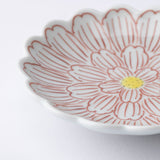 Keizan Kiln Red Peony Arita Chrysanthemum-Shaped Sauce Plate - MUSUBI KILN - Handmade Japanese Tableware and Japanese Dinnerware