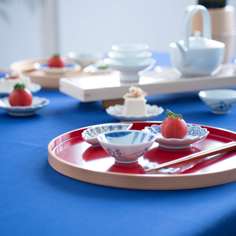 4 Pcs Japanese Sushi Plate Dinnerware Set White with Plum Blossom Design, Purple