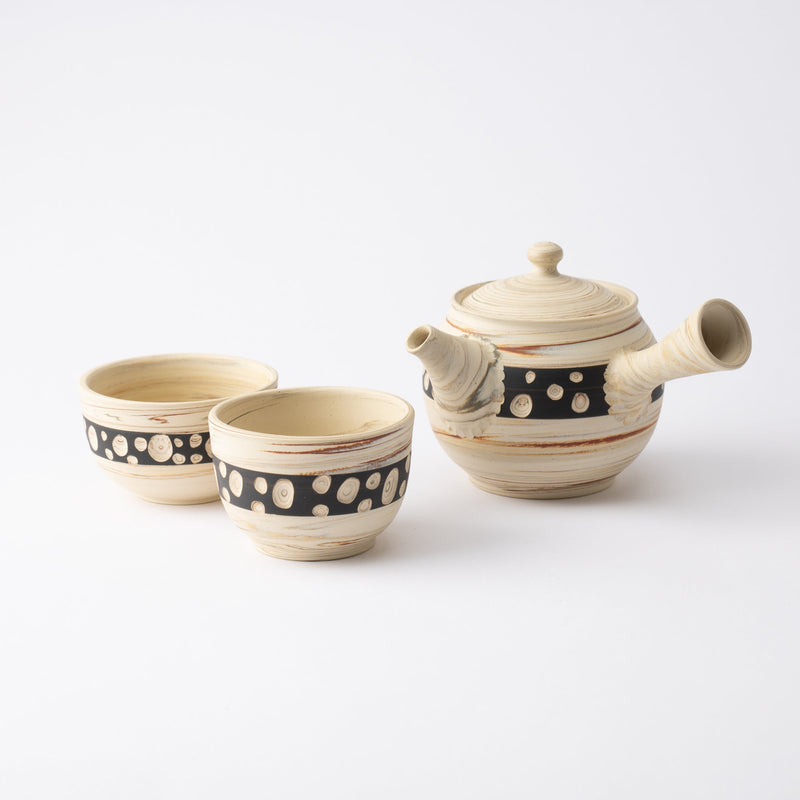 Kenji Black Polka Dot Tokoname Japanese Teapot Set 9.1oz(270ml)-Sasame and Ceramesh - MUSUBI KILN - Handmade Japanese Tableware and Japanese Dinnerware