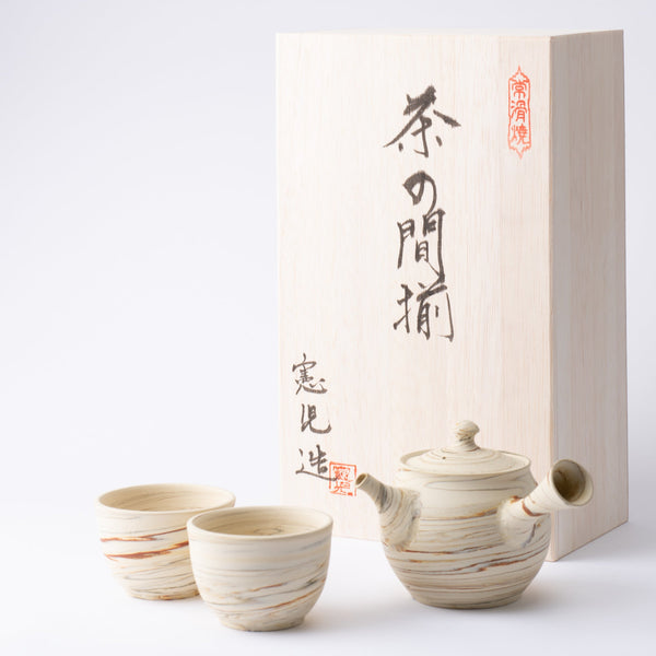 Kenji Marble Pattern Tokoname Japanese Teapot Set 9.1oz(270ml)-Sasame and Ceramesh - MUSUBI KILN - Handmade Japanese Tableware and Japanese Dinnerware
