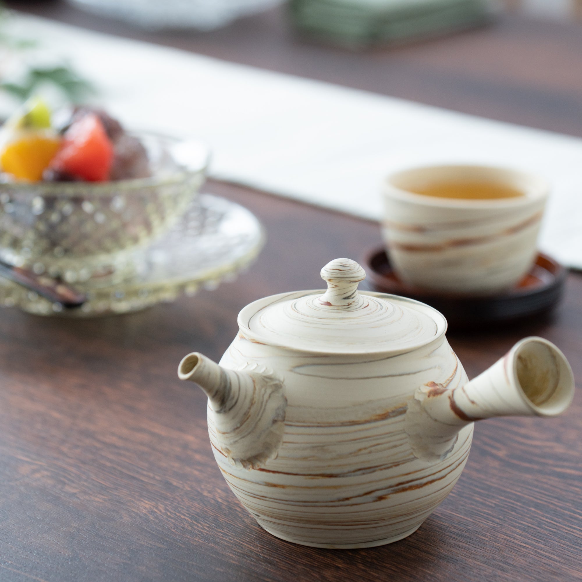 Kenji Marble Pattern Tokoname Japanese Teapot Set 9.1oz(270ml)-Sasame and Ceramesh - MUSUBI KILN - Handmade Japanese Tableware and Japanese Dinnerware