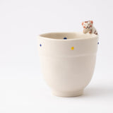 Kikusho Kiln Blue Dot Cat Hasami Children's Cup - MUSUBI KILN - Quality Japanese Tableware and Gift