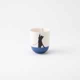 Kikusho Kiln Blue Yarn Cat Hasami Yunomi Japanese Teacup - MUSUBI KILN - Quality Japanese Tableware and Gift