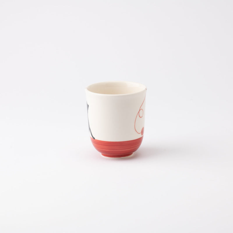 Kikusho Kiln Red Yarn Cat Hasami Yunomi Japanese Teacup - MUSUBI KILN - Quality Japanese Tableware and Gift