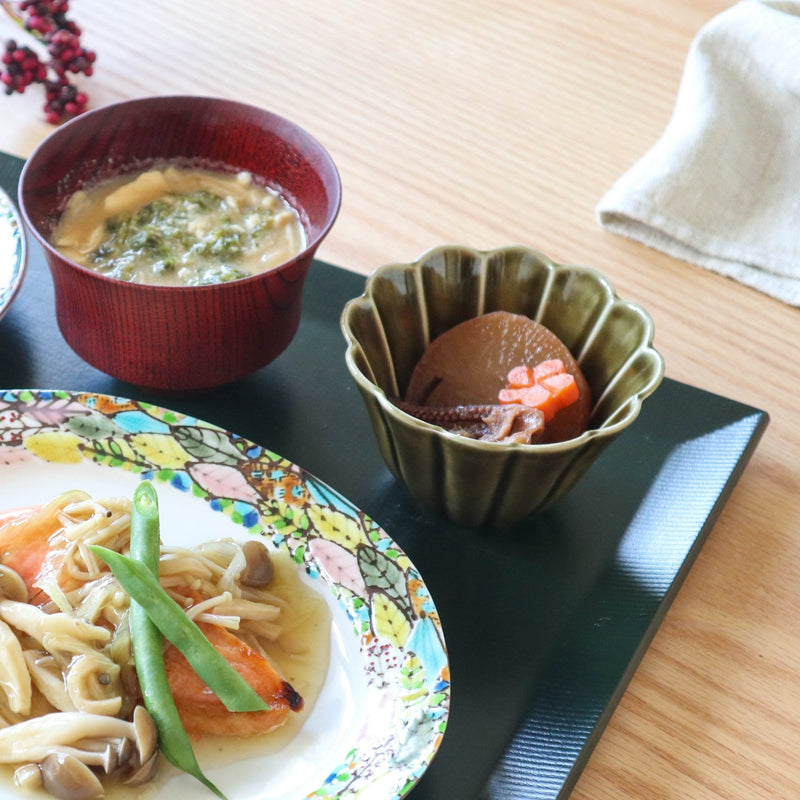 Kikuwari Khaki Hasami Bowl M 3.9in - MUSUBI KILN - Handmade Japanese Tableware and Japanese Dinnerware