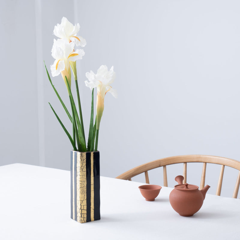Kinsai Black Glaze Kutani Japanese Flower Vase - MUSUBI KILN - Handmade Japanese Tableware and Japanese Dinnerware