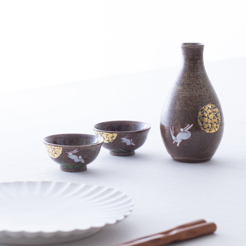 Kinsai Rabbit and Moon Kutani Sake Set - MUSUBI KILN - Quality Japanese Tableware and Gift