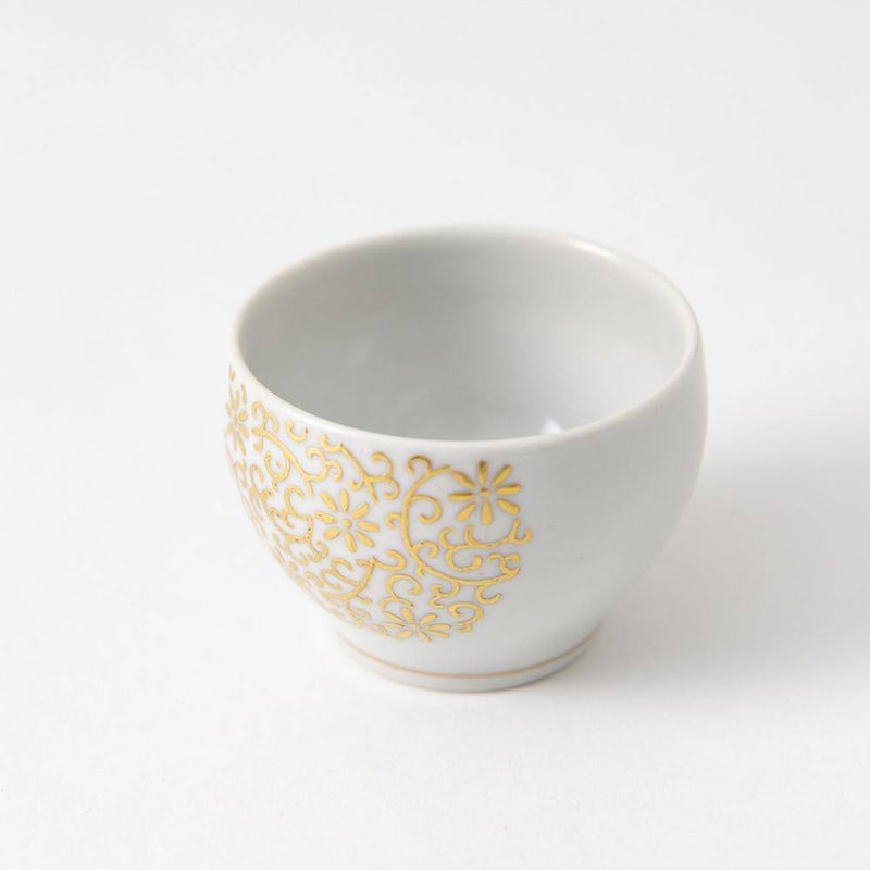 Kinzan Kiln Shugu Gilded Arabesque Ochoko Sake Cup - MUSUBI KILN - Handmade Japanese Tableware and Japanese Dinnerware