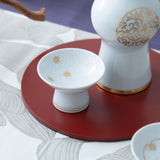 Kinzan Kiln Shugu White Arabesque Sakazuki High Stand Flat Sake Cup - MUSUBI KILN - Quality Japanese Tableware and Gift
