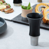 Kisen Bamboo Tall Black Lacquer and Silver Takaoka Copperware Guinomi Sake Cup - MUSUBI KILN - Handmade Japanese Tableware and Japanese Dinnerware