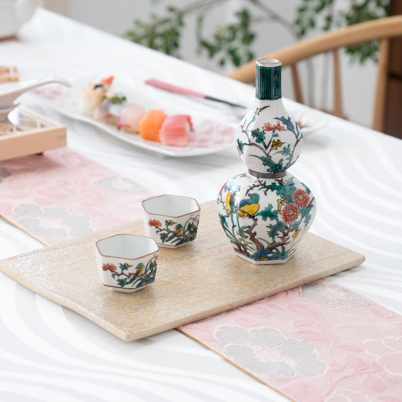 Ko-Kutani Birds and Flowers Kutani Sake Set - MUSUBI KILN - Handmade Japanese Tableware and Japanese Dinnerware