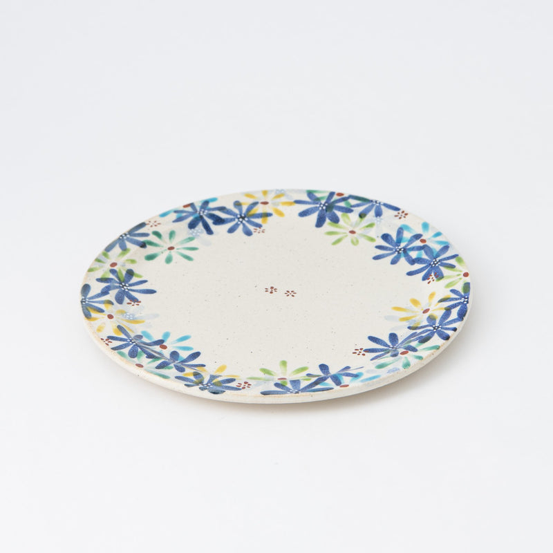 Kokuzou Kiln Flower Party Blue Kutani Round Plate 9.8in - MUSUBI KILN - Handmade Japanese Tableware and Japanese Dinnerware