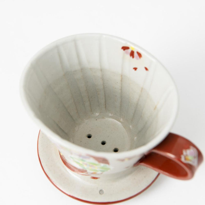 Kokuzou Kiln Flower with Red Pattern Kutani Coffee Pot & Dripper - MUSUBI KILN - Handmade Japanese Tableware and Japanese Dinnerware