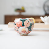 Kokuzou Kiln Glaze Camellia Kutani Japanese Teacup - MUSUBI KILN - Handmade Japanese Tableware and Japanese Dinnerware