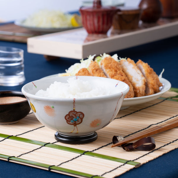 Kokuzou Kiln Mizuhiki Kutani Japanese Rice Bowl L - Black - MUSUBI KILN - Handmade Japanese Tableware and Japanese Dinnerware