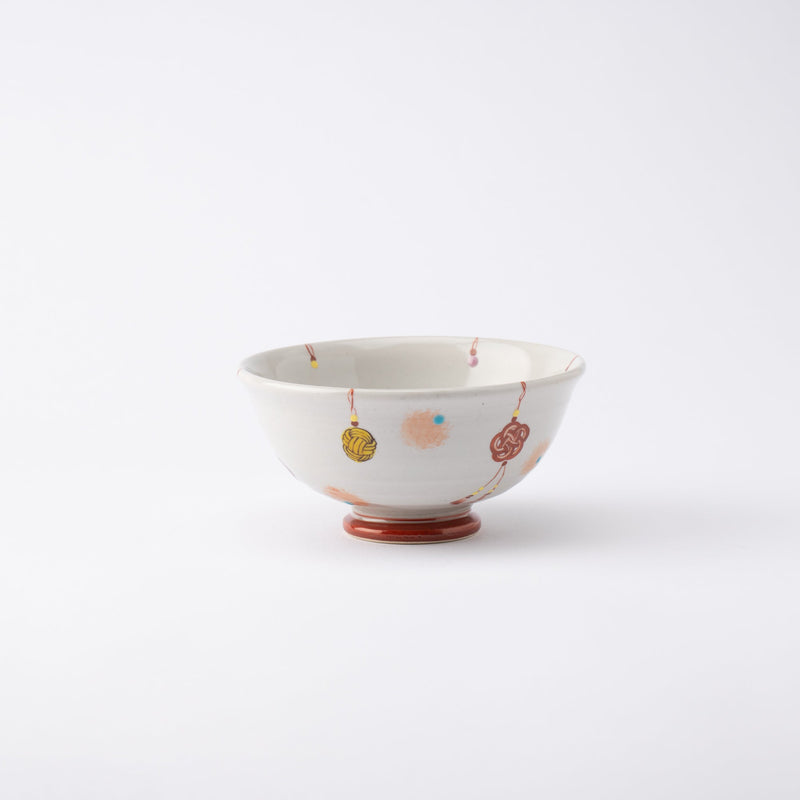 Kokuzou Kiln Mizuhiki Kutani Japanese Rice Bowl S - Red - MUSUBI KILN - Handmade Japanese Tableware and Japanese Dinnerware