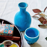 Kokuzou Kiln Turkish Blue Graze Kutani Japanese Gourd Sake Carafe - MUSUBI KILN - Handmade Japanese Tableware and Japanese Dinnerware