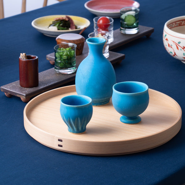 Kokuzou Kiln Turkish Blue Graze Kutani Japanese Gourd Sake Carafe - MUSUBI KILN - Handmade Japanese Tableware and Japanese Dinnerware