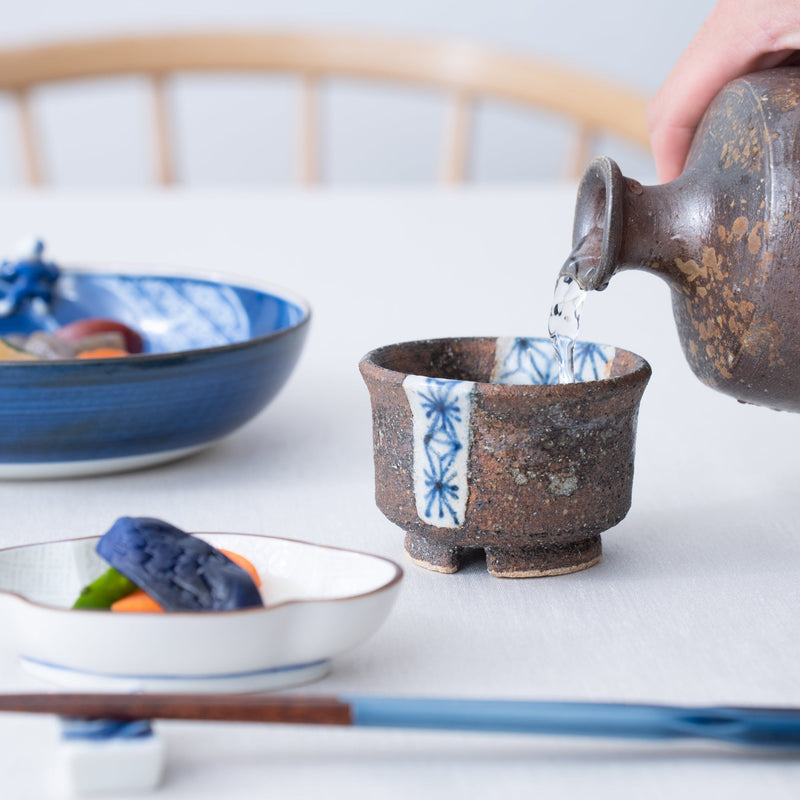 Kousai Kiln Hemp Leaf Hasami Guinomi Sake Cup - MUSUBI KILN - Quality Japanese Tableware and Gift
