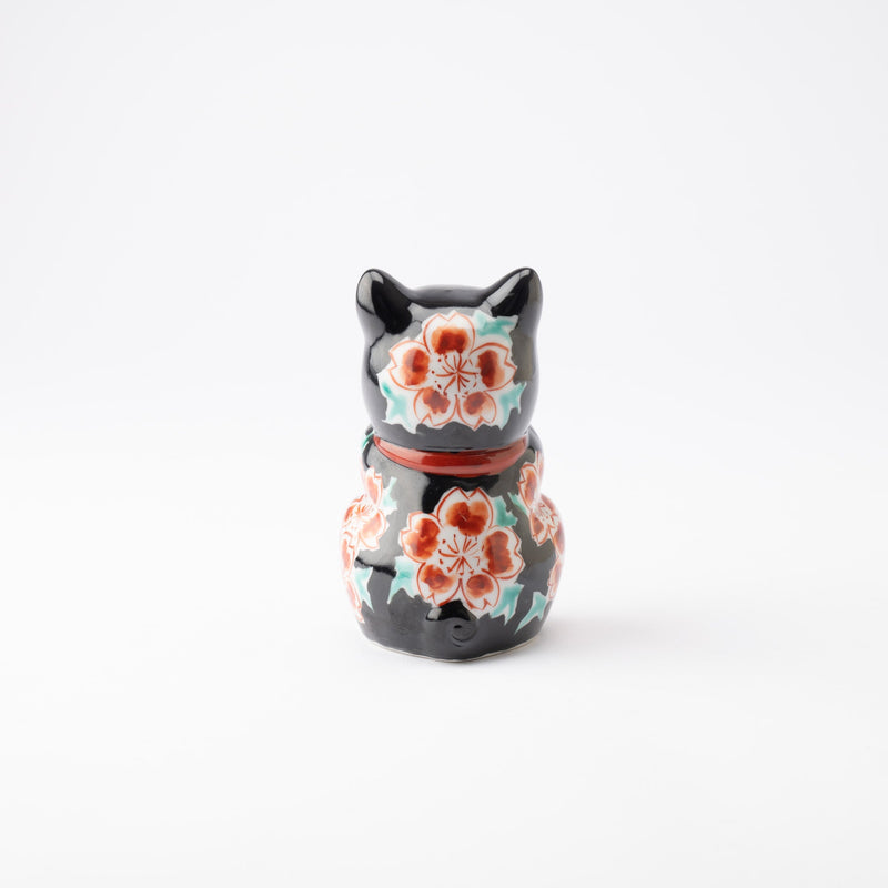 Kutani Lucky Cat - Oinori Neko Black Sakura - MUSUBI KILN - Quality Japanese Tableware and Gift
