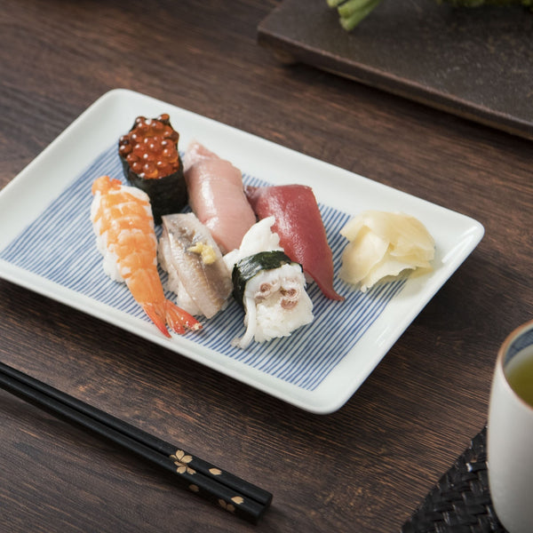 Kuvio Stripe Hasami Japanese Rectangle Plate - MUSUBI KILN - Handmade Japanese Tableware and Japanese Dinnerware