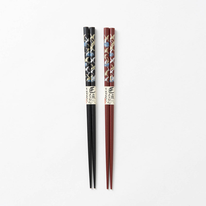 Lucky Crane Yamanaka Lacquer Pair Chopsticks - MUSUBI KILN - Handmade Japanese Tableware and Japanese Dinnerware