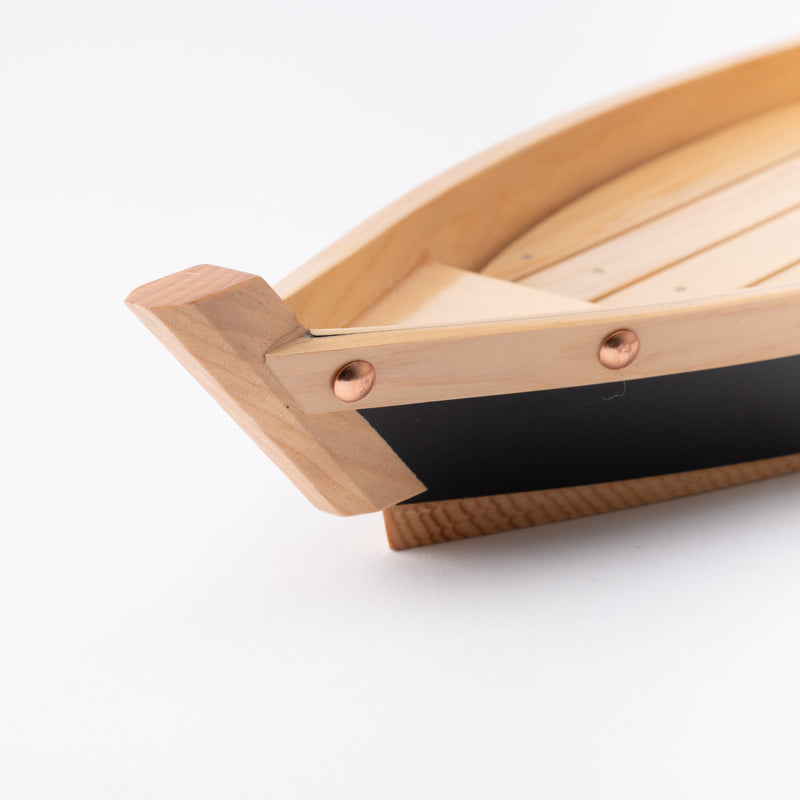 Miyabi Urushi Black Belt Kiso Woodwork Sushi Boat 14.6in - MUSUBI KILN - Handmade Japanese Tableware and Japanese Dinnerware
