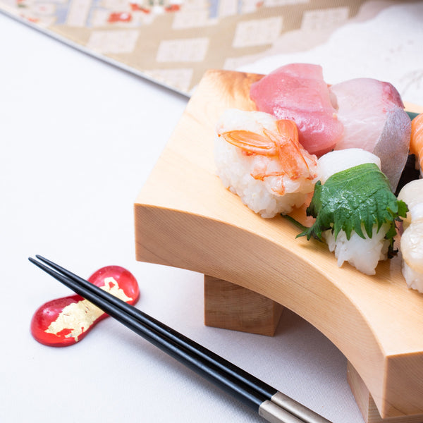 Miyabi Urushi Fan Shape Kiso Woodwork Sushi Plate 10.2in - MUSUBI KILN - Handmade Japanese Tableware and Japanese Dinnerware