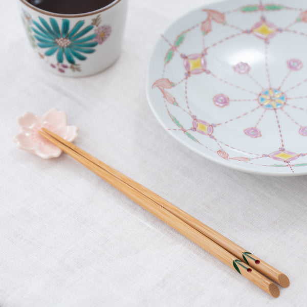 Miyabitake Flower Japanese Bamboo Children's Chopsticks 19.5cm/7.7in - MUSUBI KILN - Handmade Japanese Tableware and Japanese Dinnerware