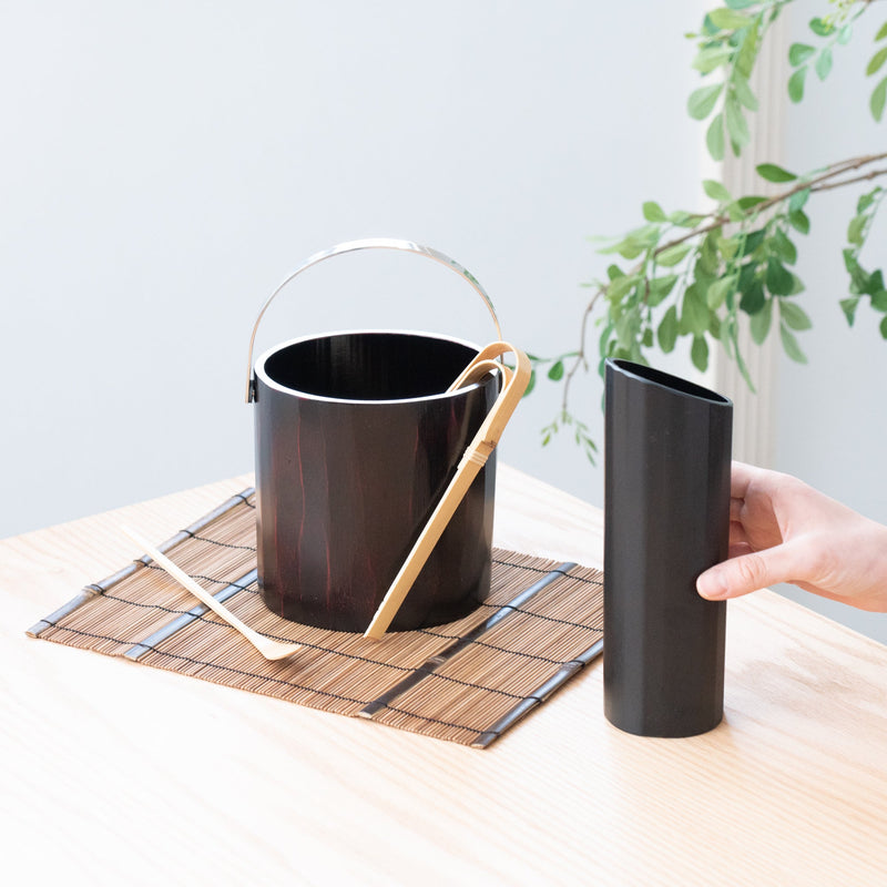 Miyabitake Japanese Bamboo Ice Bucket with Water Carafe, Placemat, Stir  Stick and Tong Set