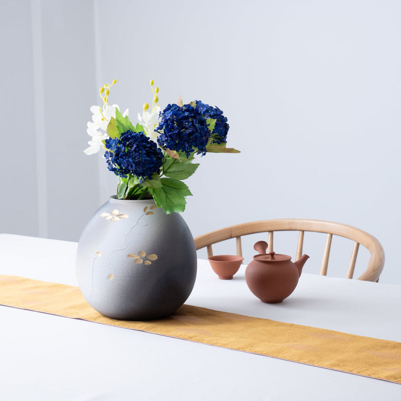 Moonlit Night Gold Shigaraki Ware Flower Vase - MUSUBI KILN - Handmade Japanese Tableware and Japanese Dinnerware