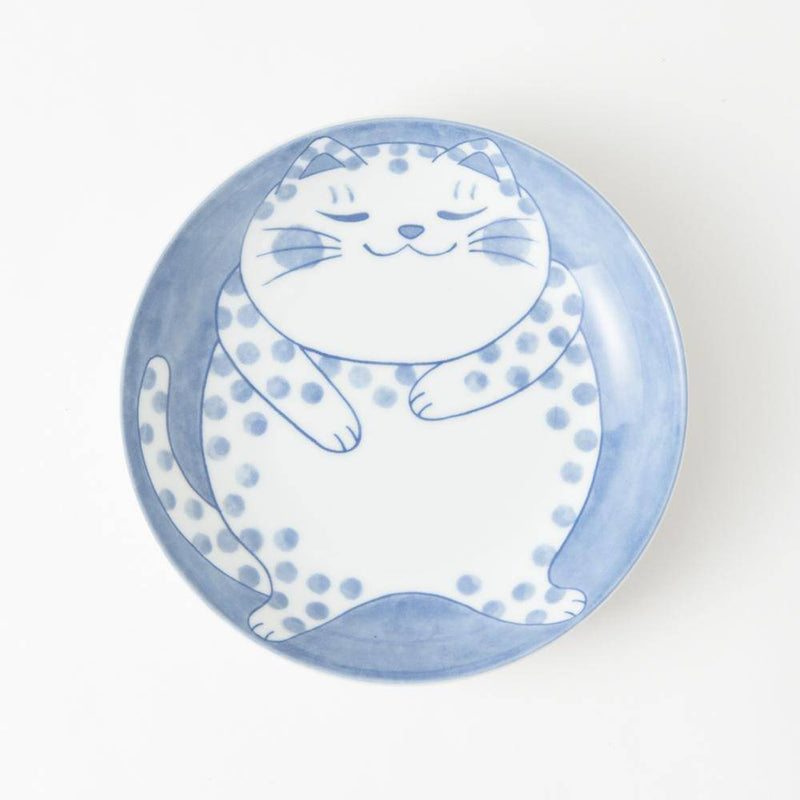 Neko Chigura Cat Mino Ware Round Plate - MUSUBI KILN - Handmade Japanese Tableware and Japanese Dinnerware