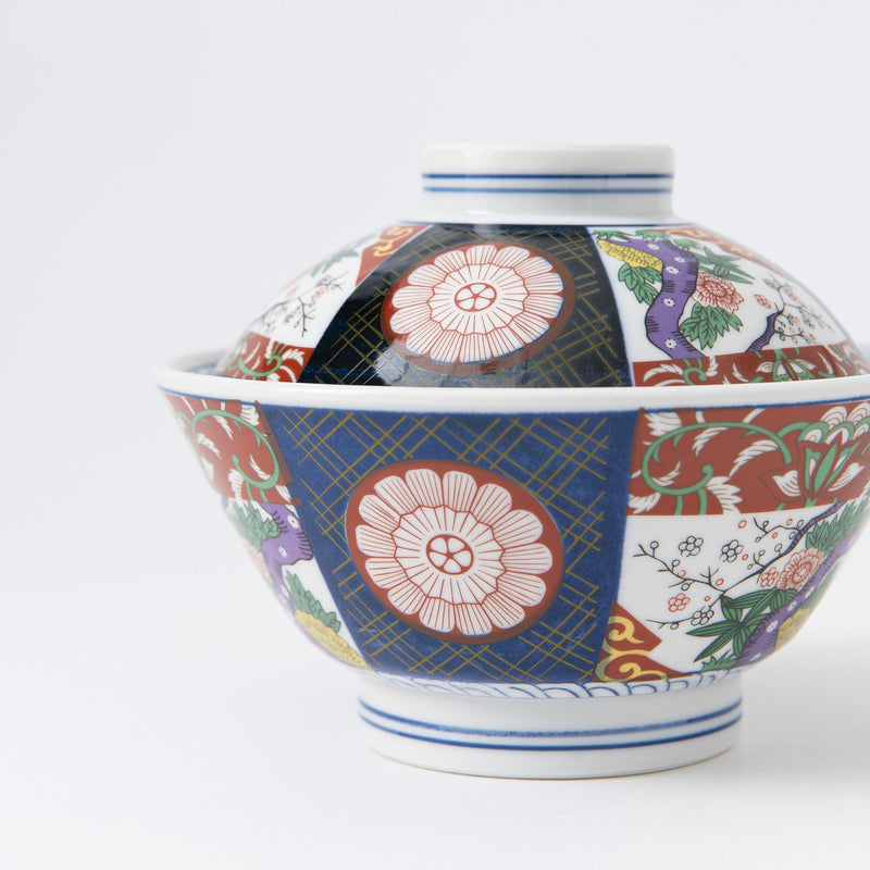 Nishiki Peony Mino Ware Donburi Rice Bowl with Lid S - MUSUBI KILN - Handmade Japanese Tableware and Japanese Dinnerware