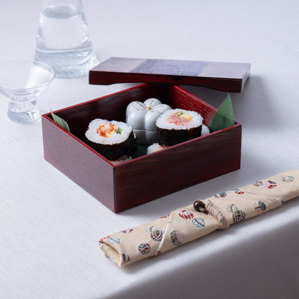 Nunome Line Yamanaka Lacquer Square Bento Box - MUSUBI KILN - Handmade Japanese Tableware and Japanese Dinnerware