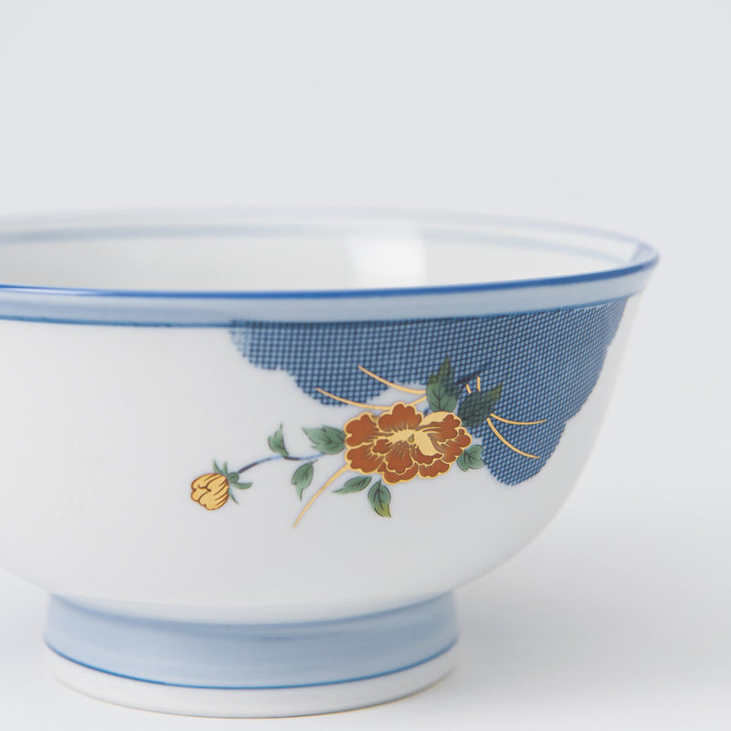 Nunome Peony Mino Ware Donburi Rice Bowl L - MUSUBI KILN - Handmade Japanese Tableware and Japanese Dinnerware