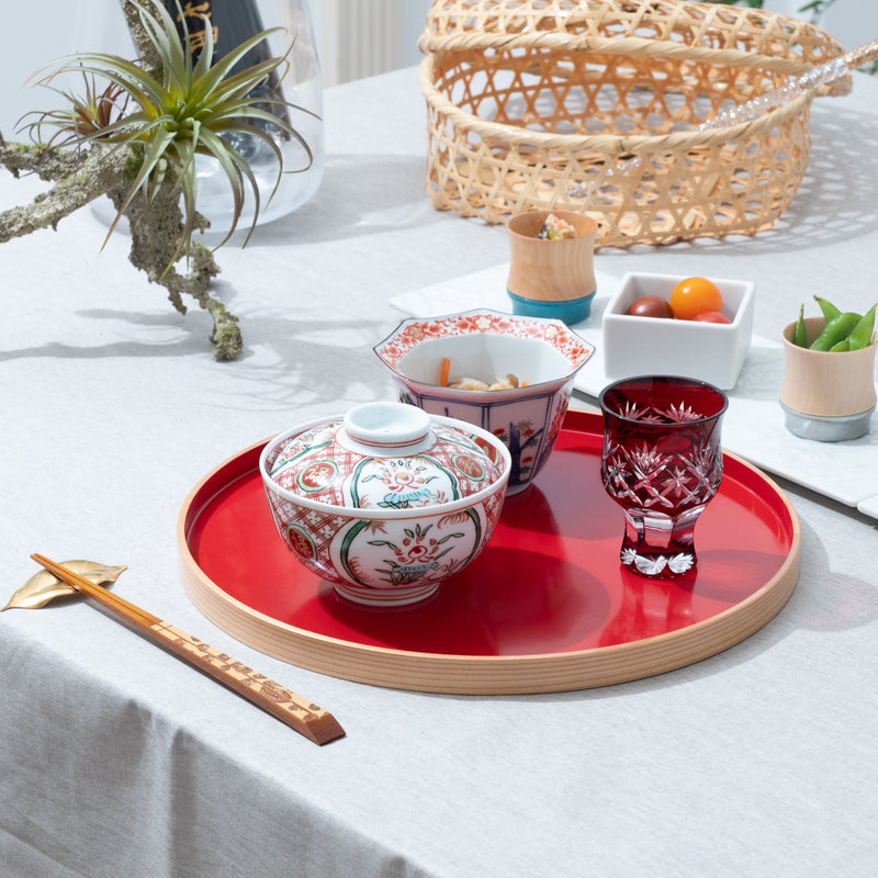 Odate Kougeisha Red Magewappa Round Tray - MUSUBI KILN - Handmade Japanese Tableware and Japanese Dinnerware