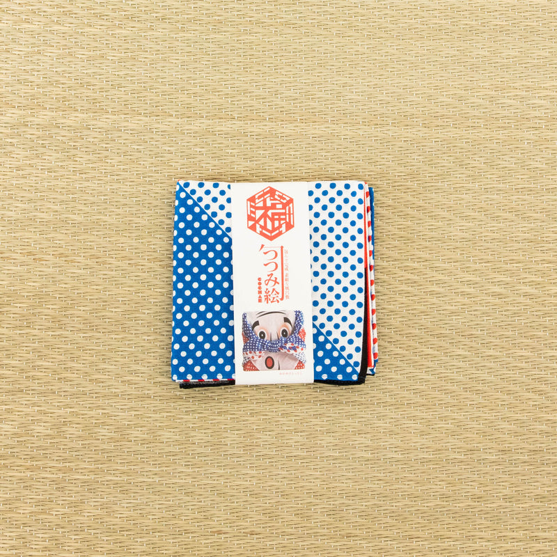 Okame Hyottoko Blue Furoshiki Wrapping Cloth 19in - MUSUBI KILN - Handmade Japanese Tableware and Japanese Dinnerware