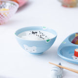 Oshin Kiln Blue Bear Hasami Children's Japanese Rice Bowl - MUSUBI KILN - Quality Japanese Tableware and Gift