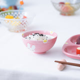 Oshin Kiln Pink Rabbit Hasami Children's Japanese Rice Bowl - MUSUBI KILN - Quality Japanese Tableware and Gift