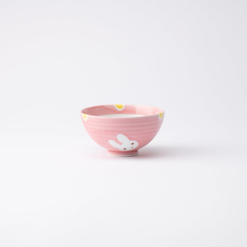 Oshin Kiln Pink Rabbit Hasami Children's Japanese Rice Bowl - MUSUBI KILN - Quality Japanese Tableware and Gift
