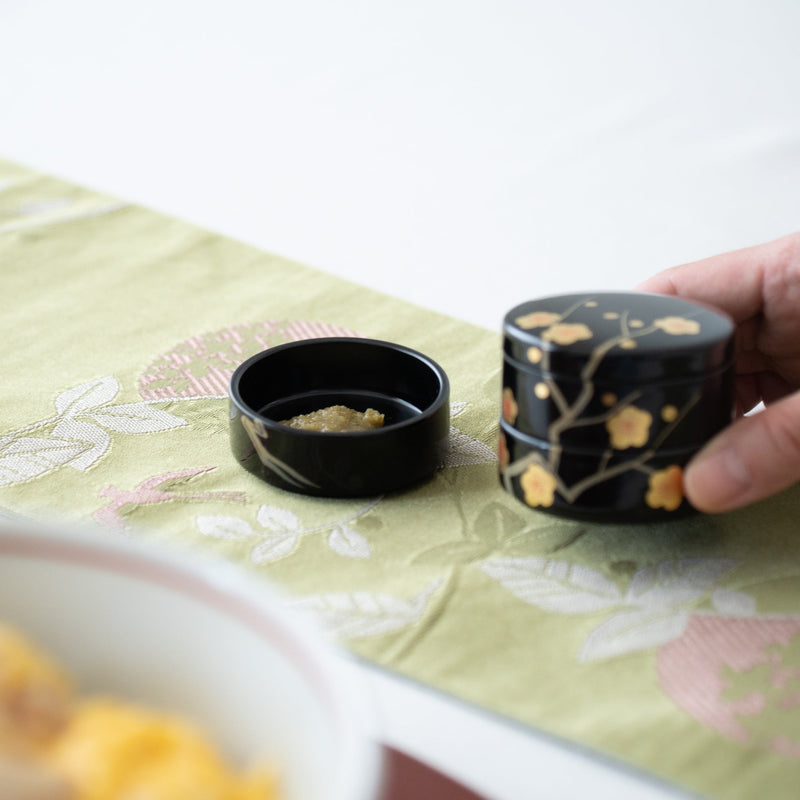 Plum Maki-e Yamanaka Lacquerware Small Three Tiered Box - MUSUBI KILN - Handmade Japanese Tableware and Japanese Dinnerware