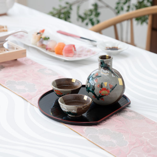 Plum with Gold Leaf Kutani Sake Set - MUSUBI KILN - Handmade Japanese Tableware and Japanese Dinnerware