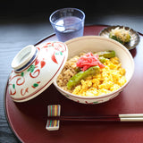 Red Banreki Mino Ware Bowl with Lid - MUSUBI KILN - Handmade Japanese Tableware and Japanese Dinnerware