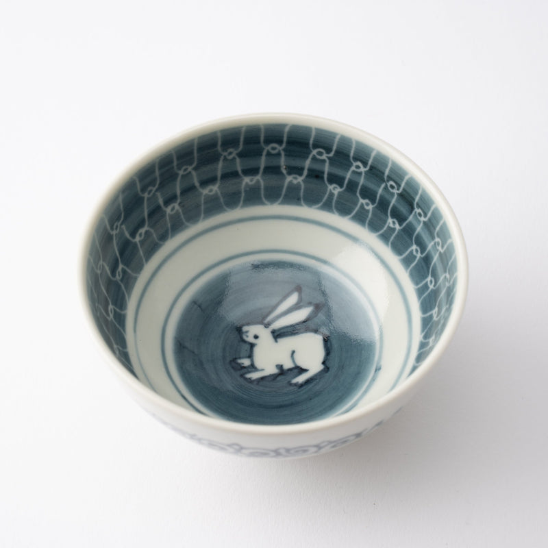 Ri Sanpei Rabbit Arita Japanese Rice Bowl S - MUSUBI KILN - Handmade Japanese Tableware and Japanese Dinnerware
