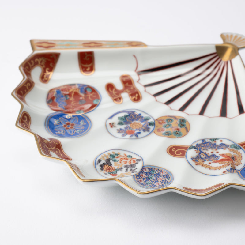 Rinkuro Kiln Old Imari Akadami Phoenix Fan-shaped Plate - MUSUBI KILN - Quality Japanese Tableware and Gift