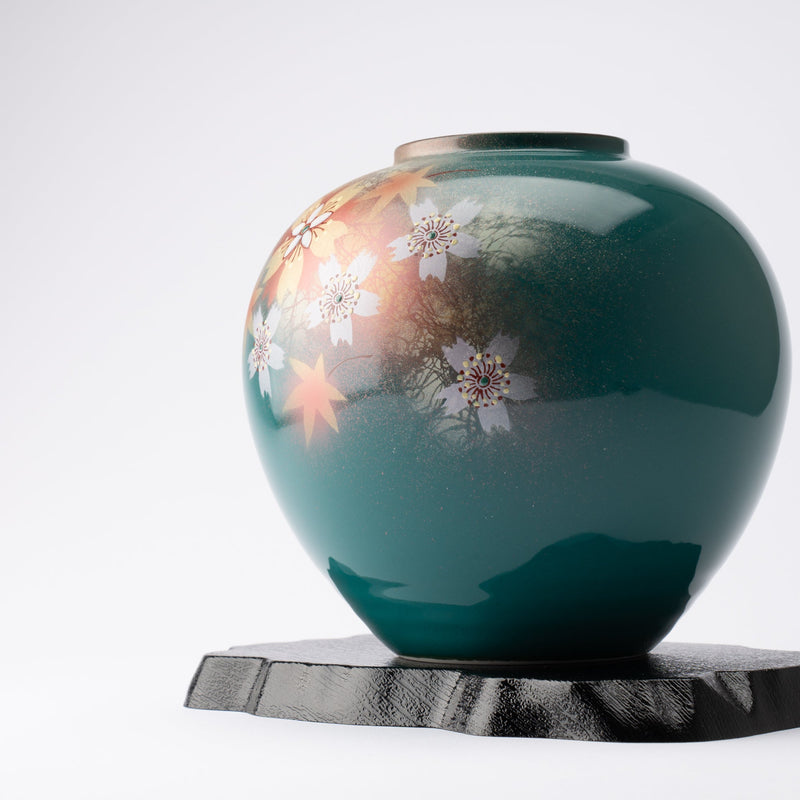 Sakura and Autumn Leaves Kutani Ware Flower Vase with Stand - MUSUBI KILN - Handmade Japanese Tableware and Japanese Dinnerware